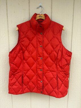 Land's End Diamond Quilted Down Puffer Vest Women's 1X Red Orange Outdoor Winter